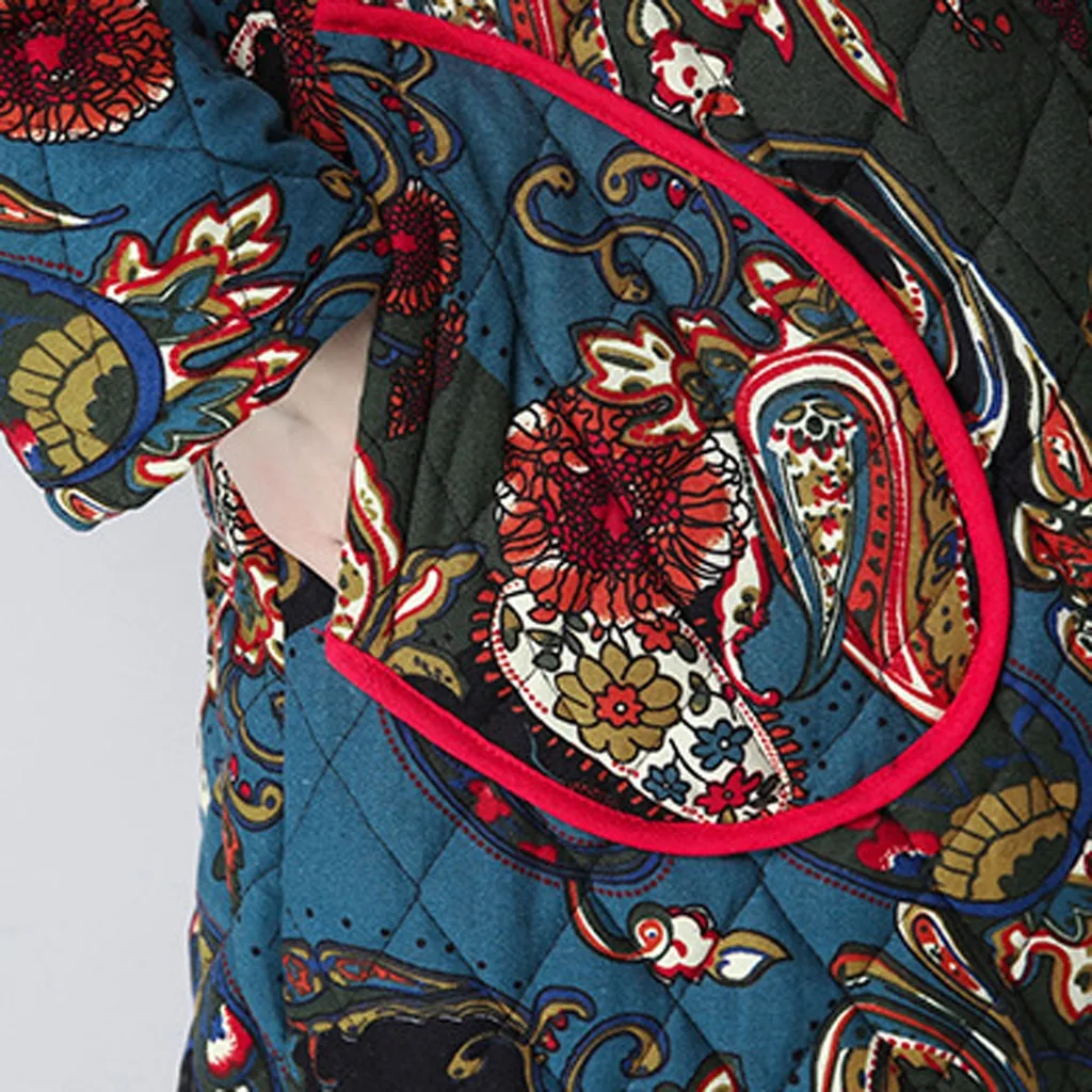 SAGACE зимнее женское теплое однобортное длинное пальто с принтом в фольклорном