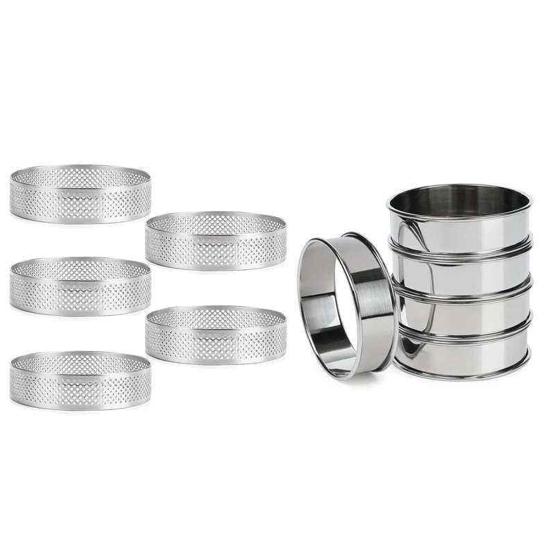 

Stainless Steel Double Rolled Tart Rings and Perforated Cake Mousse Rings,Rolled Rings Muffin Rings,Circle Ring,10 Pcs