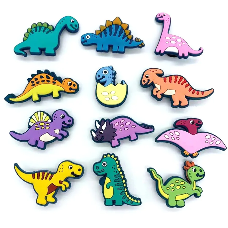Hot 1pcs High quality PVC Shoe Charms DIY funny Dinosaur Decorations Shoe Aceessories Fit croc Clogs jibz Kids X-mas party Gifts