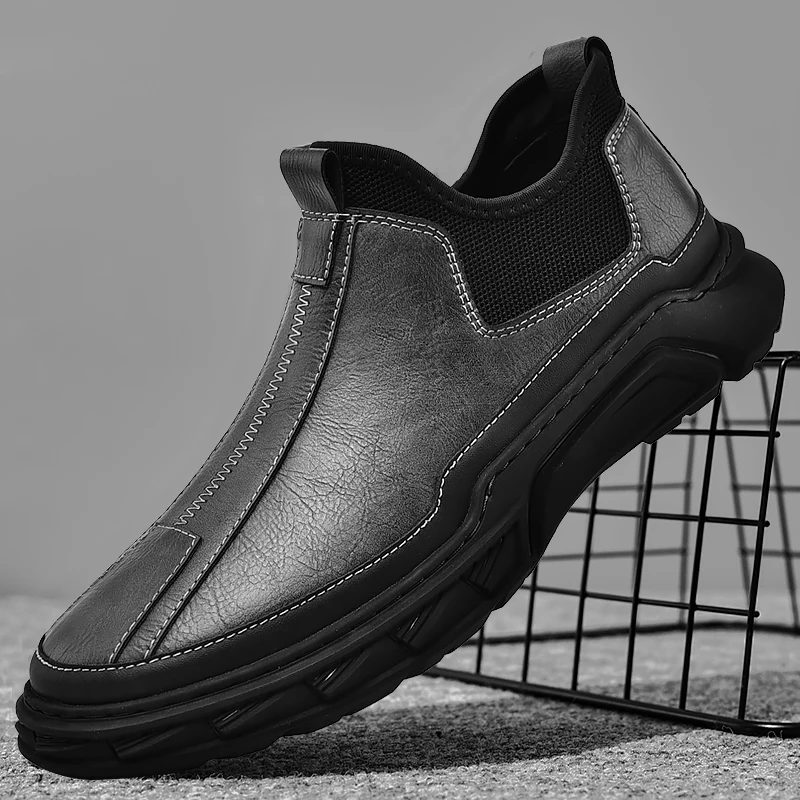 

Spring/Autumn Men 'S Fashion Cow Leather Elevator Shoes Handmade Casual Daily Use Sneakers Street Style Slip On
