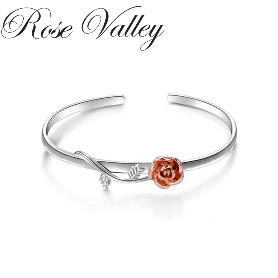 Rose Valley Rose Flower Bracelet for Women Female Hand Bangles Fashion Jewelry Girls Birthday Gift RKB001