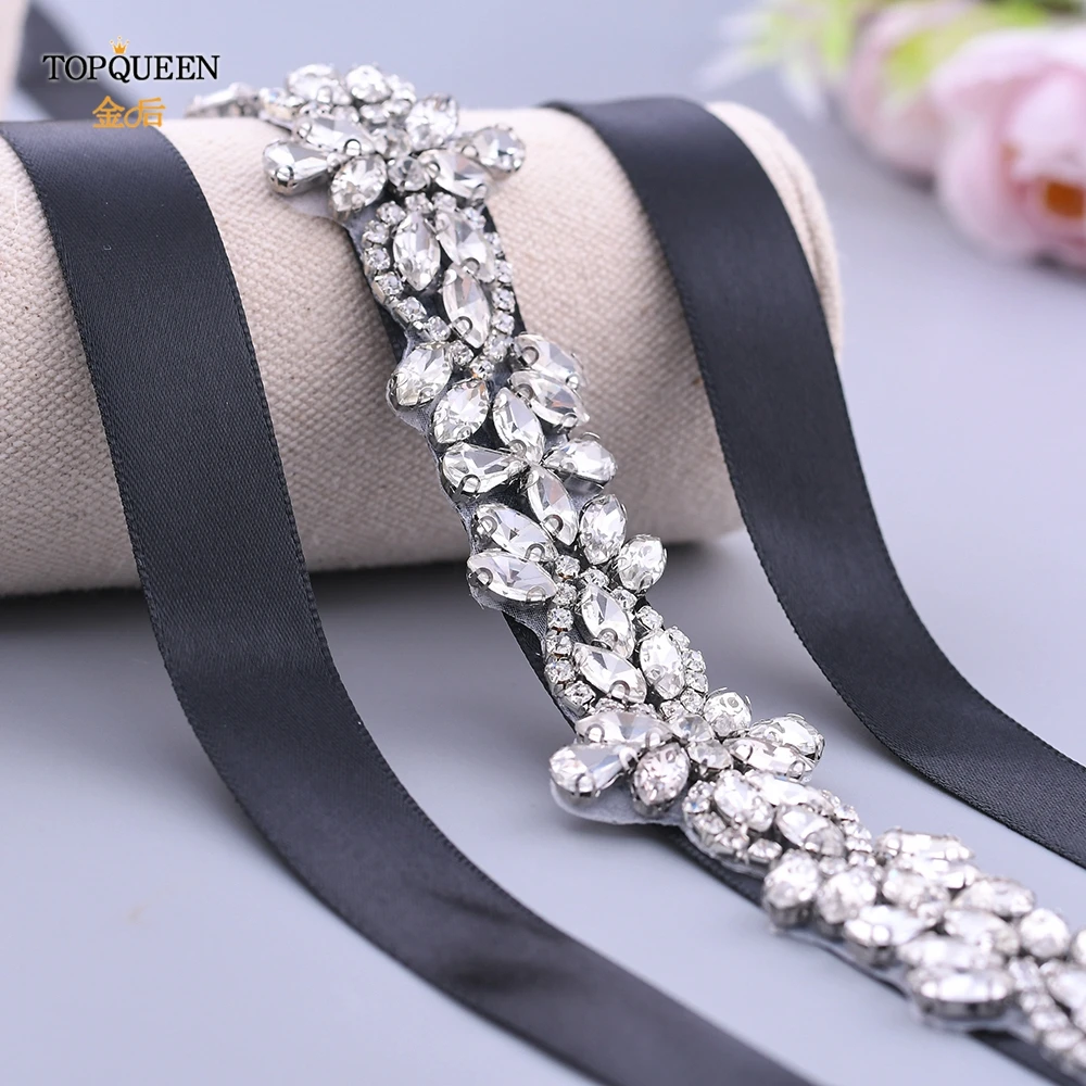TOPQUEEN S429 серебристый Стразы Ремни для невесты пояс из слоновой кости стразы
