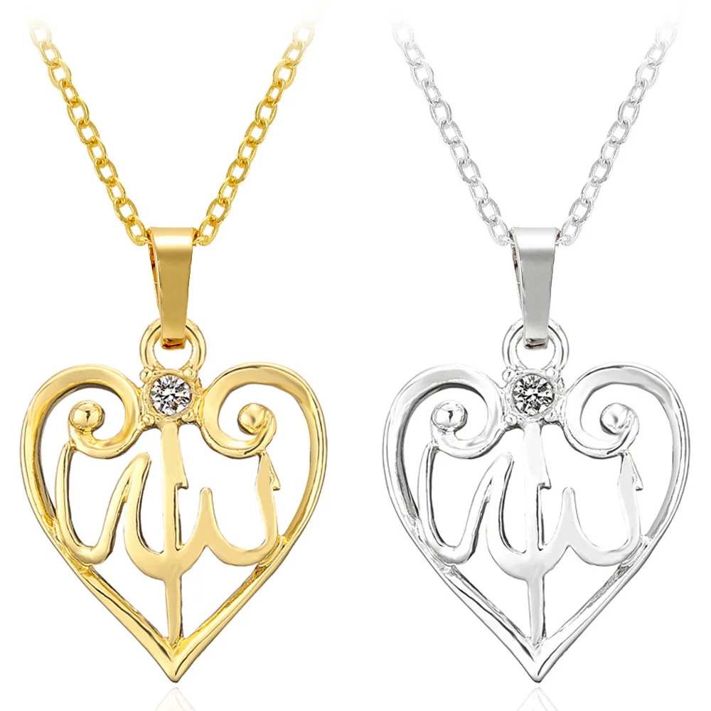 

Islamic Rune Heart Pendant Necklace Women's Necklace New Fashion Metal Rhinestone Inlaid Pendant Accessories Party Jewelry