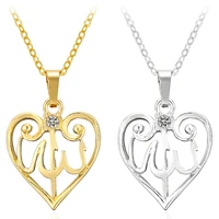 islamic rune heart pendant necklace womens necklace new fashion metal rhinestone inlaid pendant accessories party jewelry