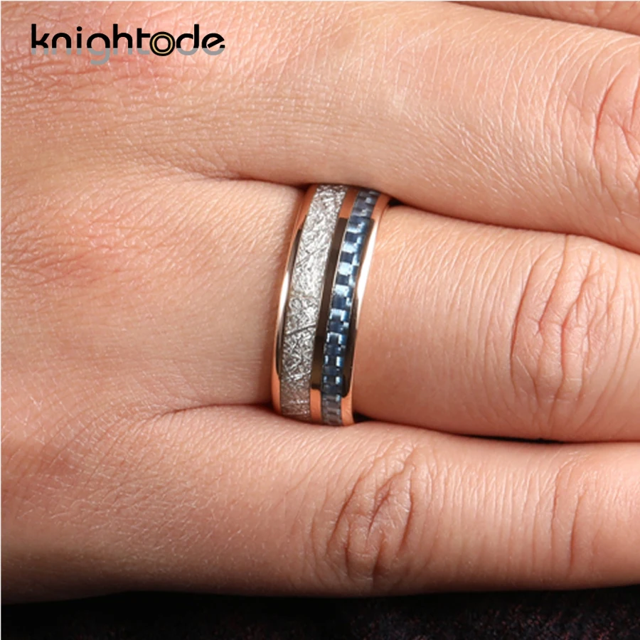 8 мм розовое золото вольфрам карбид кольца белый метеорит/Синий углеродное