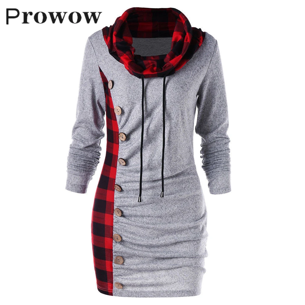 

Prowow Patchwork Turtleneck Long Pullover Winter Female Casual Streetwear Long Sleeve Drawstring Slim Sweatshirts Plus Size Tops