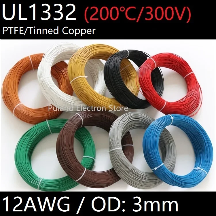 

12AWG UL1332 PTFE Wire 1 meter OD 3mm FEP Plastic Insulated High Temperature Electron Cable Lamp DIY Tinned Copper Line 300V