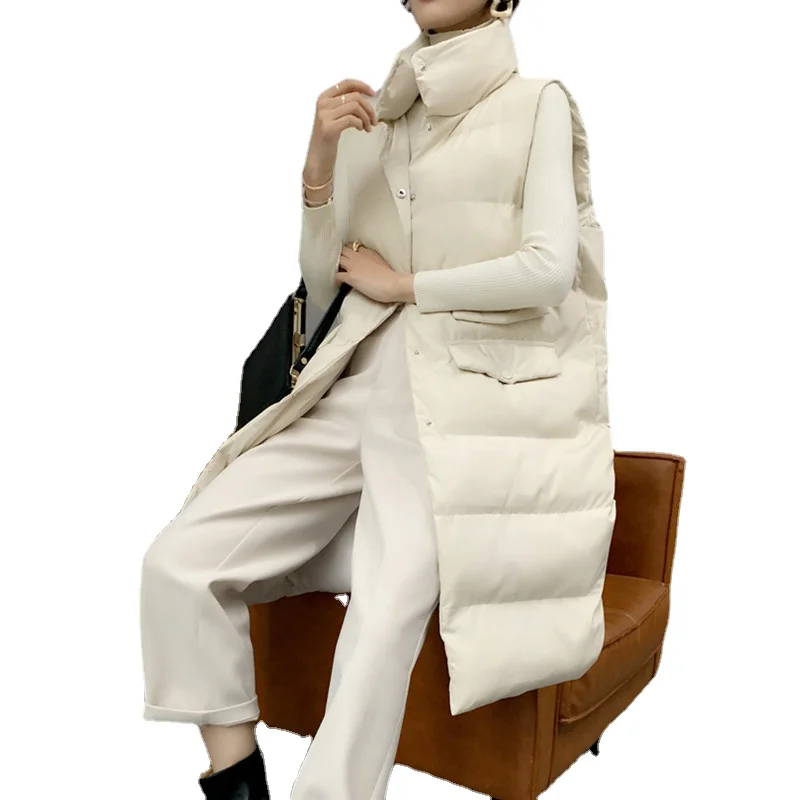 

Women's 2021 Winter New Mid-Length Cotton Vest Fashion Slimming Solid Color down Coat Vest Double Temperament Style