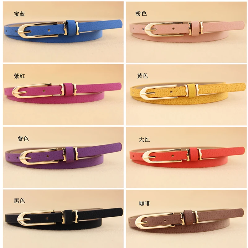 Новый Многоцветный Тонкий женский пояс из свиной кожи с металлической пряжкой