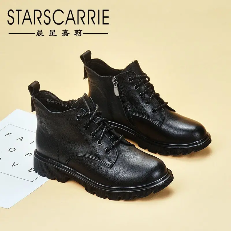 The first layer of cowhide Wenzhou women's shoes 2021 spring new leather women's boots low-tube round toe leather boots