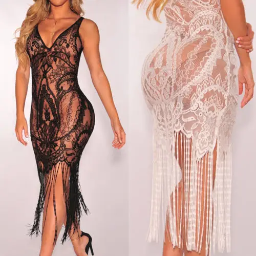 

2020 New Summer Sexy Dress Women Lace Tassels Cover Up Beach Dress Lady robe femme ropa mujer Elegant