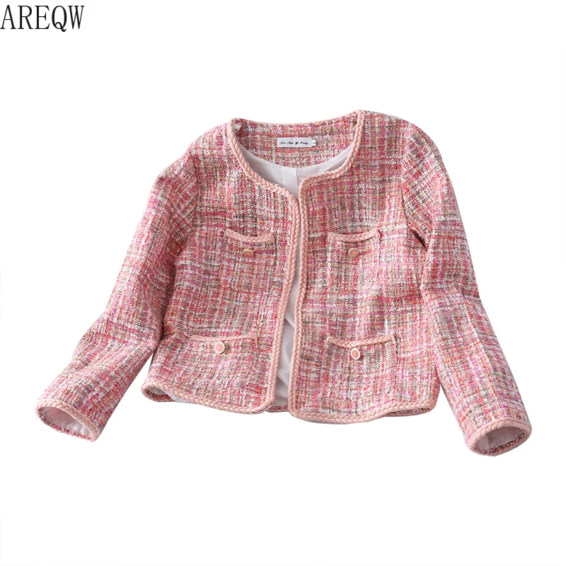 Французский стиль куртка женская 2019 осень ретро Твид Розовый Пальто и куртки