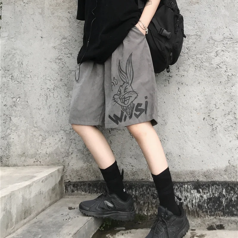 

Women's Short Pants 2021 Summer New Cartoon Printing Natural Waist Harajuku Five Points Trousers Baggy Casual Boyfriend Short