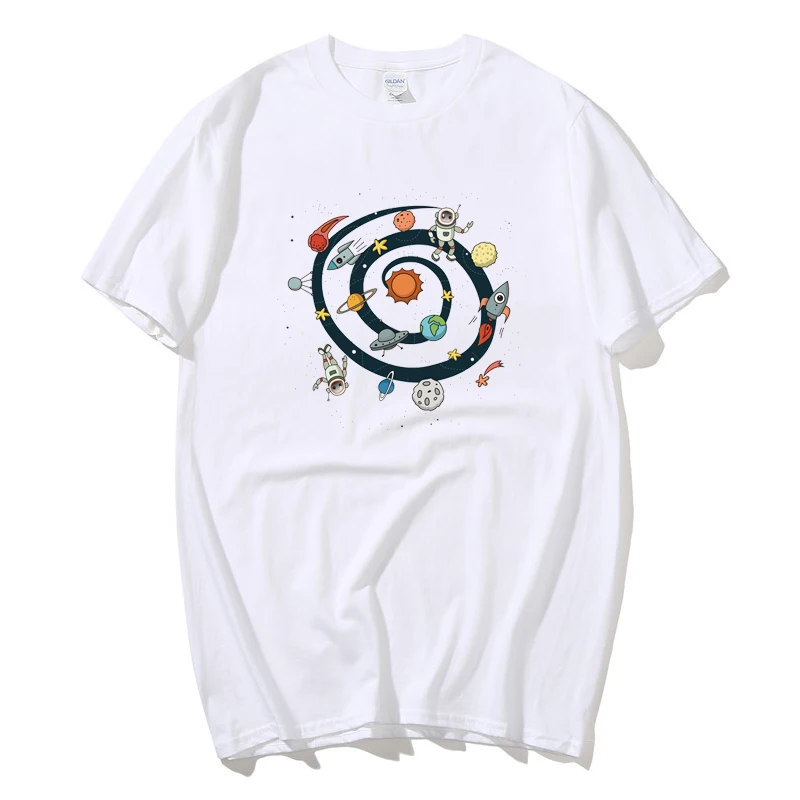 2020 Футболка с оригинальным цифровым принтом астронавта космическая качели под