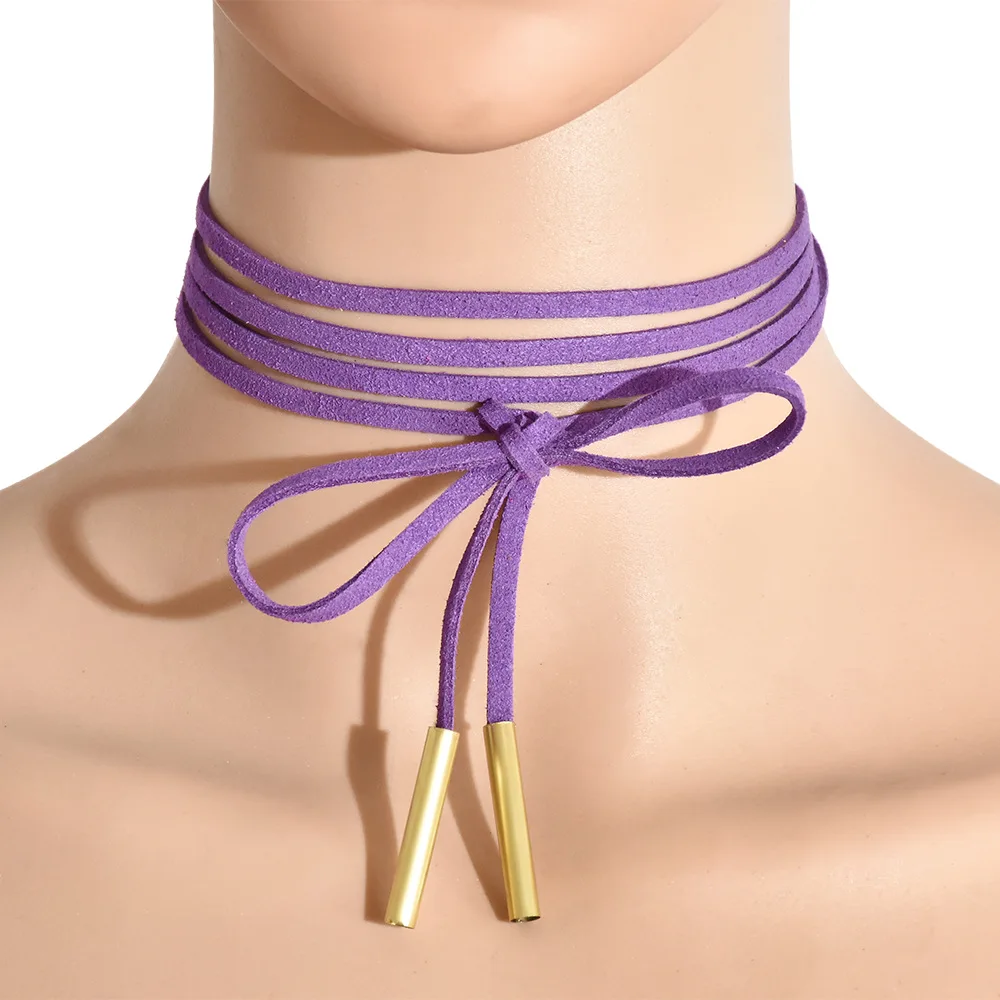purple gold Британский ковбойский женский воротник рубашка цепь веревка бант Боло аксессуар бабочка Девушка искусственная кожа ожерелье ретро сплав голова чокер галстук-бабочка - Цвет: purple gold