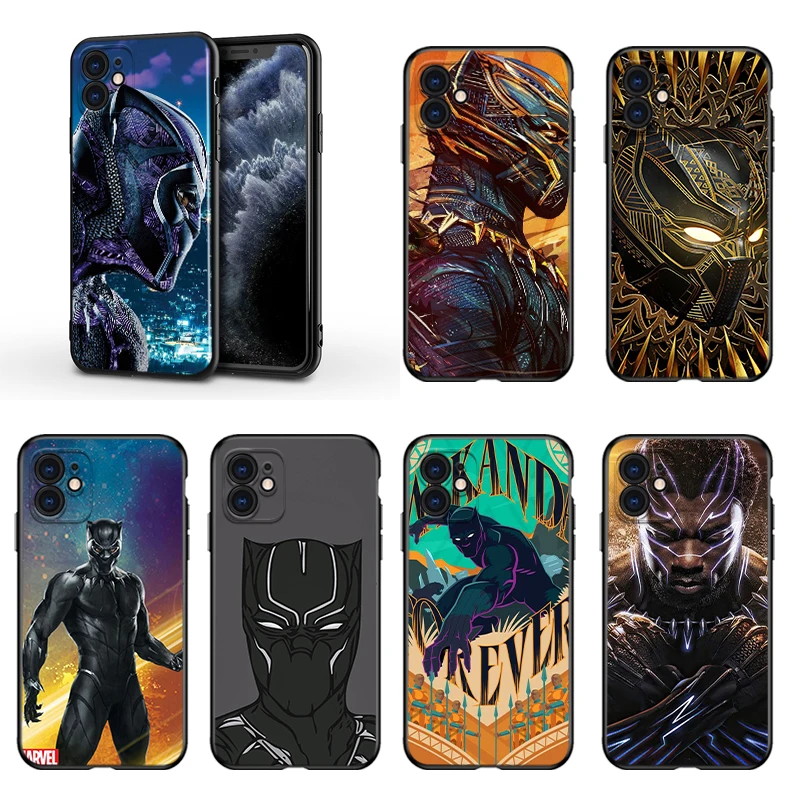 

Marvel Avengers Black Panther For Apple iPhone 13 12 11 Mini XS XR X Pro MAX SE 2020 8 7 6 5 5S Plus Black Silicone Phone Case