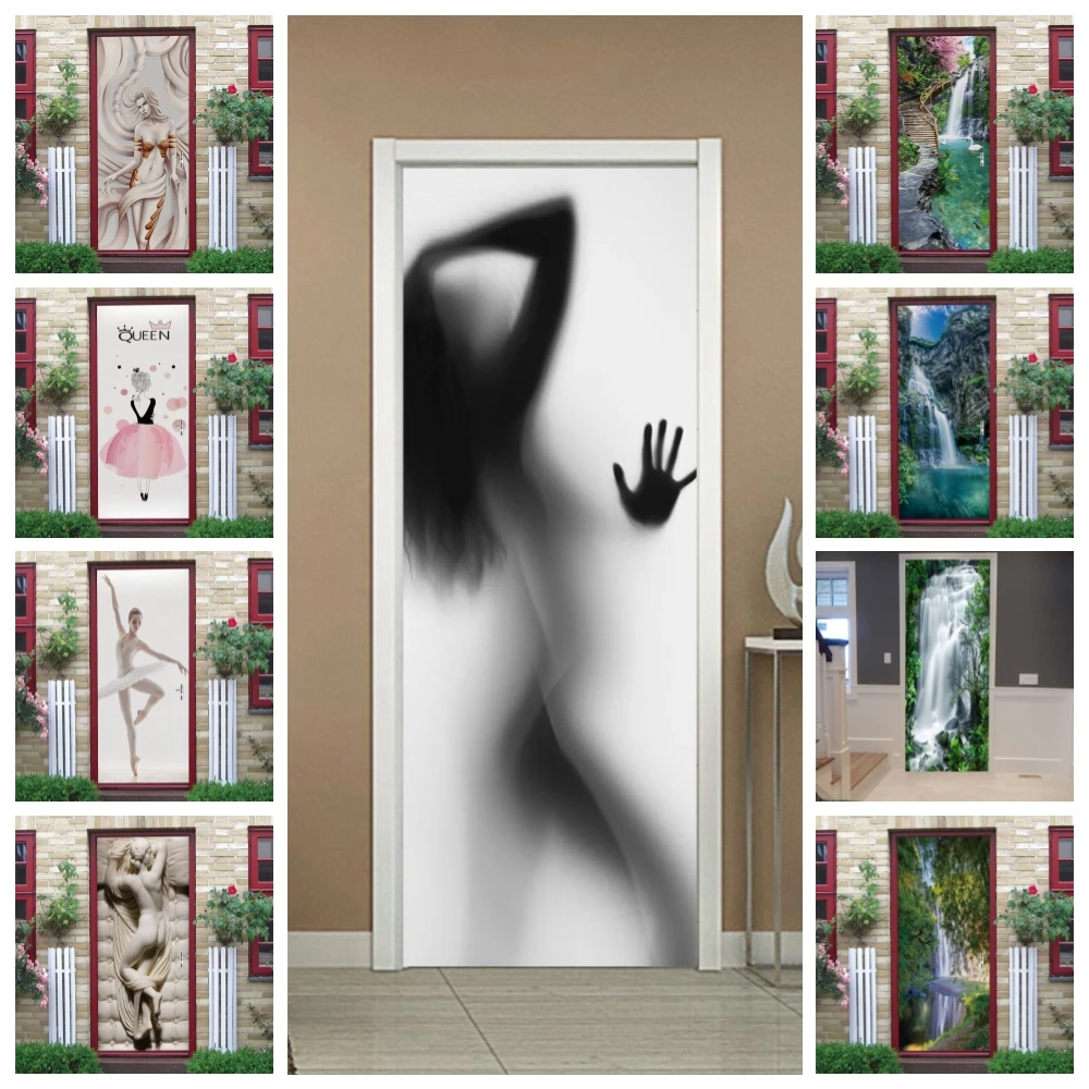 Vinyl Self-adhesive Door Sticker Woman For Girls Room Bedroom Bathroom 3d Wallpaper Scenery Wall Window Decoration Poster Cover