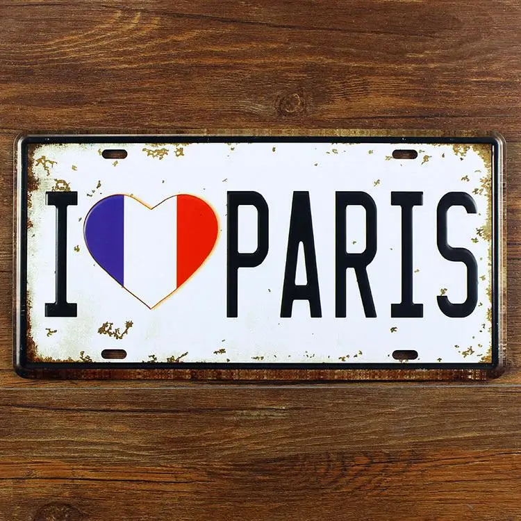

SYF--00139 Wholesale car number plates" I love paris france " Metal vintage tin signs License wall art craft cafe pub 30*15 CM