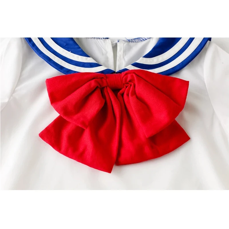 Children's Suit For Girls Summer Short Sleeve Bow Top + Pleated Skirt Sailor Moon Cosplay Sets Casual Outfit Baby Kids Clothing