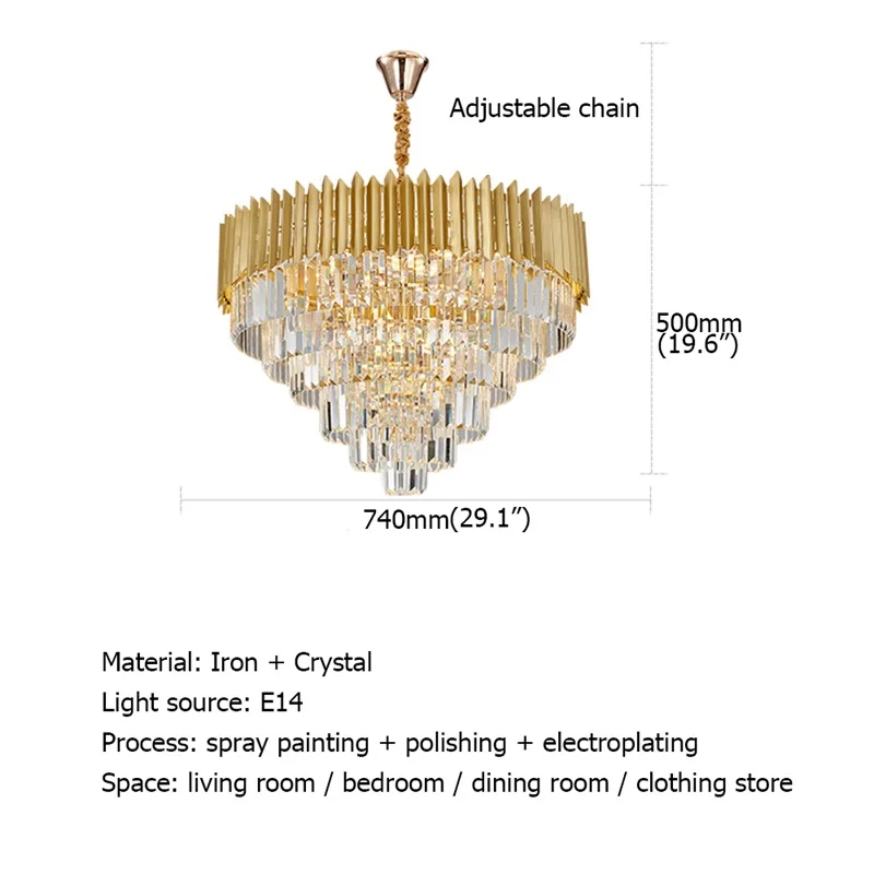 

OULALA Gold Chandelier Postmodern Crystal Rectangle Pendant Lamp Home LED Light Fixture for Living Dining Room