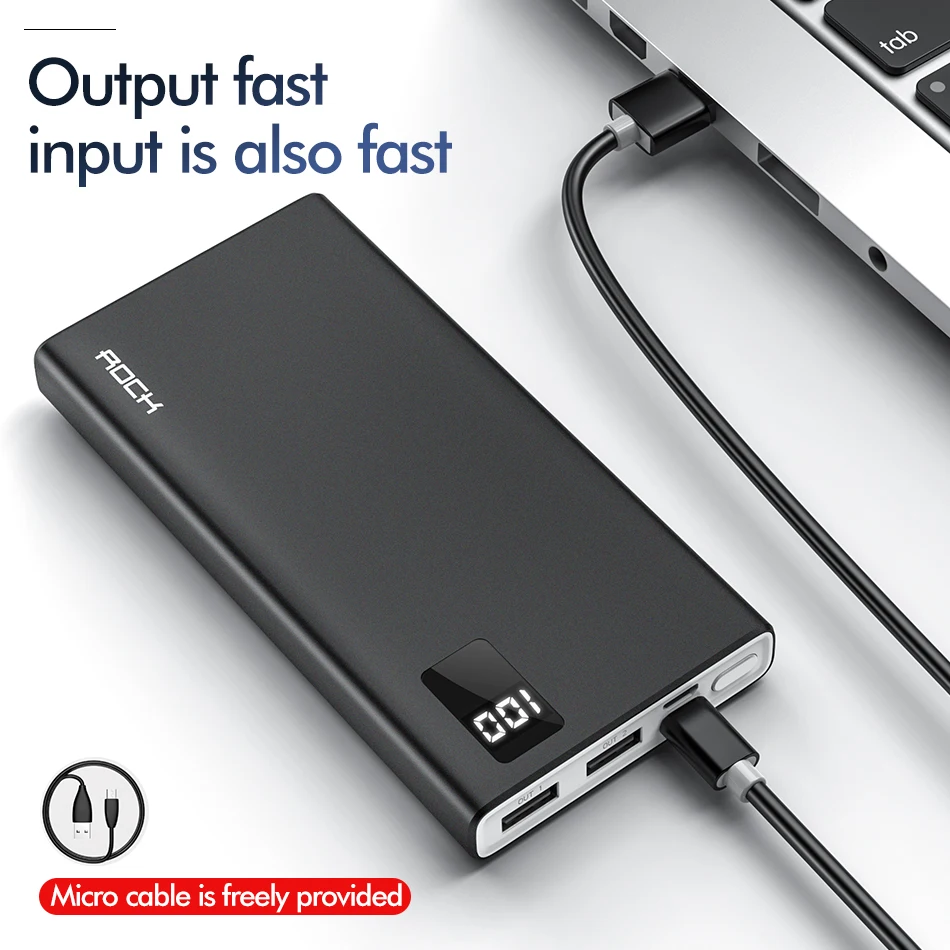 ROCK power Bank 10000 мАч портативный светодиодный дисплей для Xiaomi iPhone 11 внешний