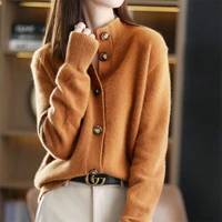 limiguyue vintage stand collar cardigans autumn winter women knitted sweater loose elegant soft coat o neck wool outwear k3287