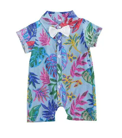 

0-24M Newborn Baby Boys Clothes Floral Gentleman Rompers Bow Flowers Print Short Sleeve Jumpsuits Body Top