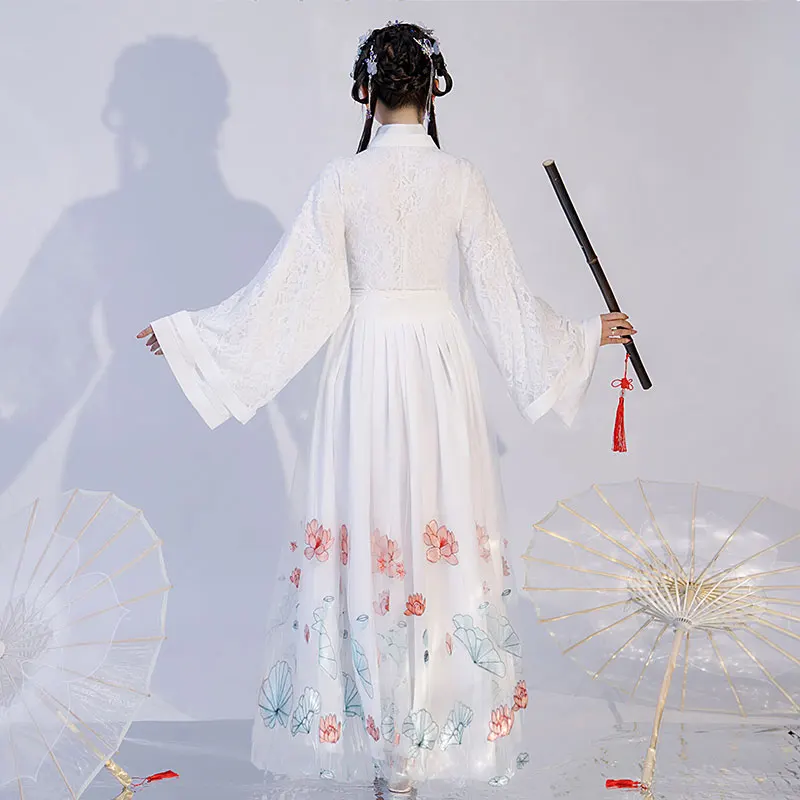 

Ancient Chinese traditional clothing 2020 autumn new Hanfu Princess dress Hanfu suit women Lace chiffon dress Fairy white skirt