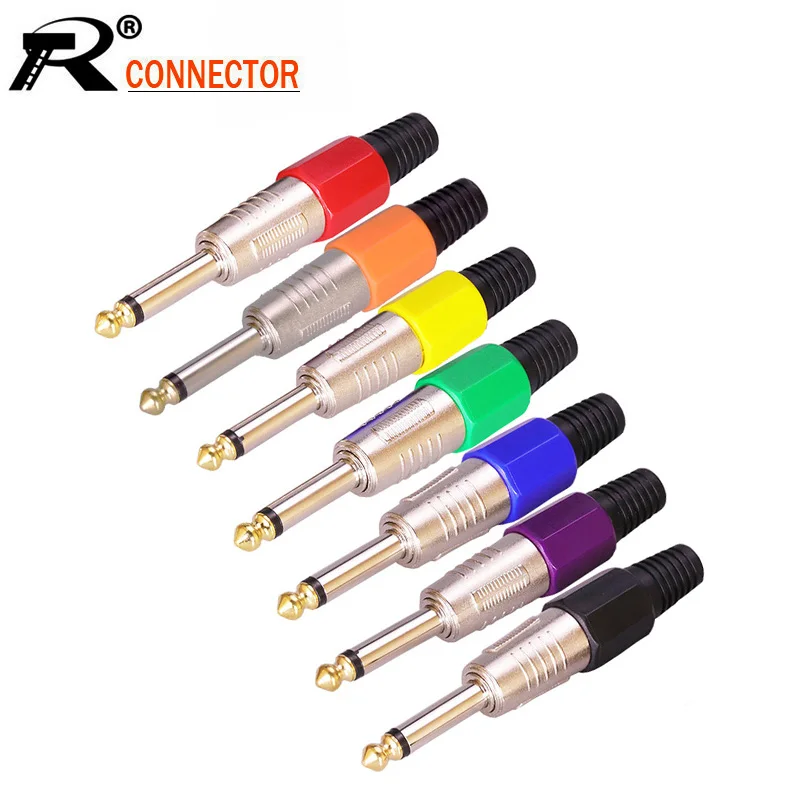 

100pcs/lot 6.35mm Mono Plug Microphone Mic Cable Wire Connector Mono Sophomore Core 2 Pole 1/4 Inch Audio Mixer Plug Adapter