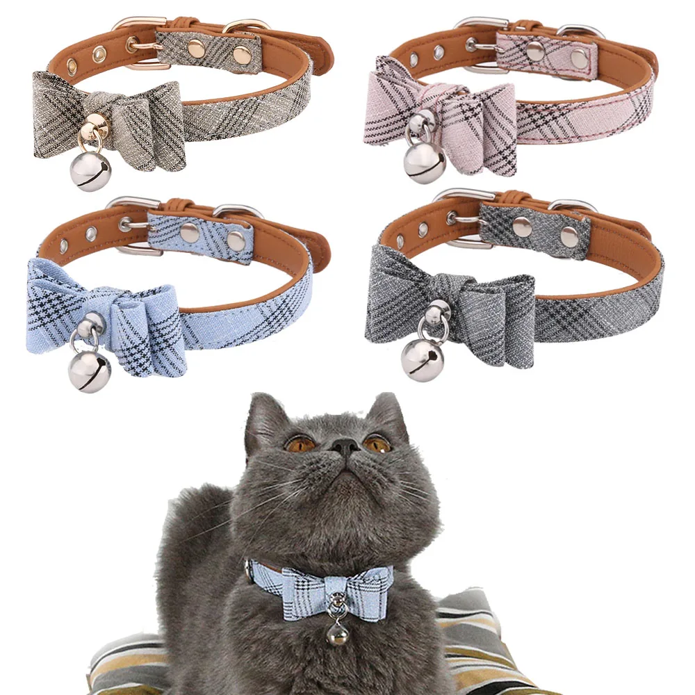 

Bowtie Cat Collar Charm Safety Break Away Nylon Necktie Collar for Cats Bell Leather Cat Collars Belt Tie Chihuahua Collier Chat
