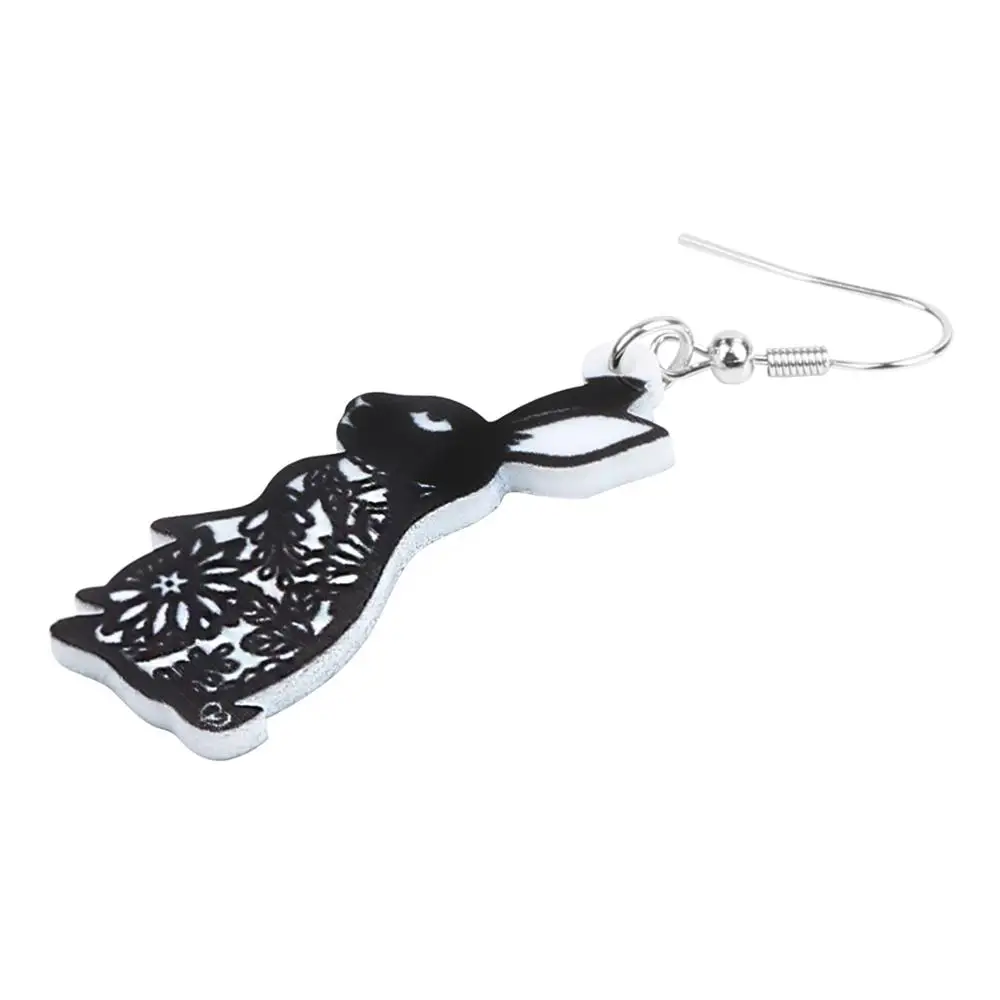 Bonsny Acrylic Black Easter Paper Cutting Hare Rabbit Bunny Earrings Pet Animal Dangle Drop For Women Girls Classic Gift Jewelry - купить по