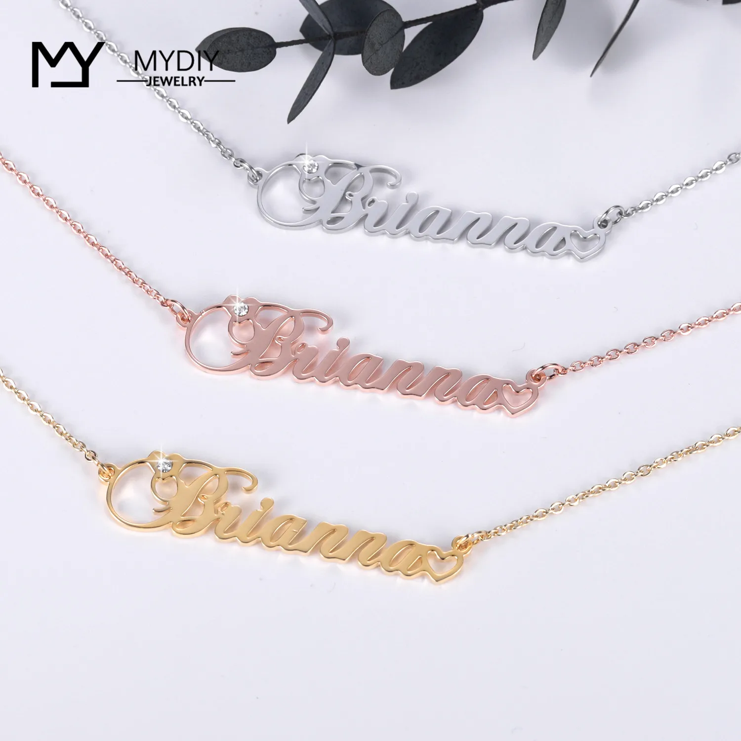 925 Sterling Silver Custom Name Month Birthday Stone Necklace Simple Pendant Personalized Necklace Lady Heart-Shaped Jewelry
