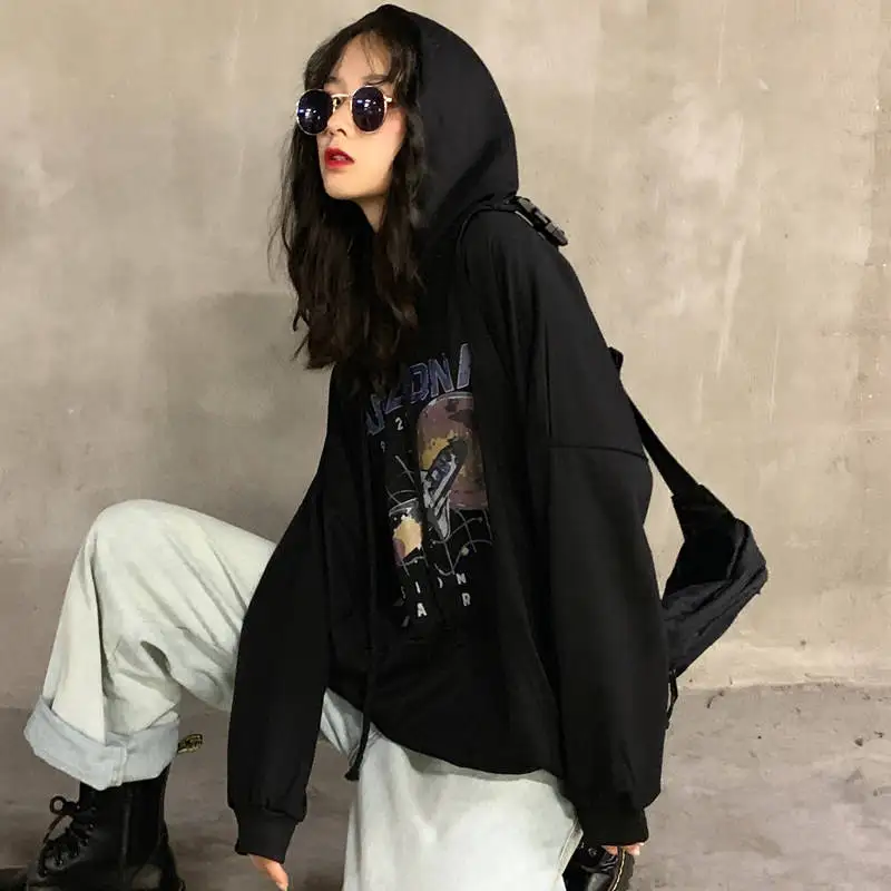 

Модные женские толстовки в стиле Харадзюку с забавным принтом, уличная одежда, винтажные свободные женские пуловеры с капюшоном, бархатная ...