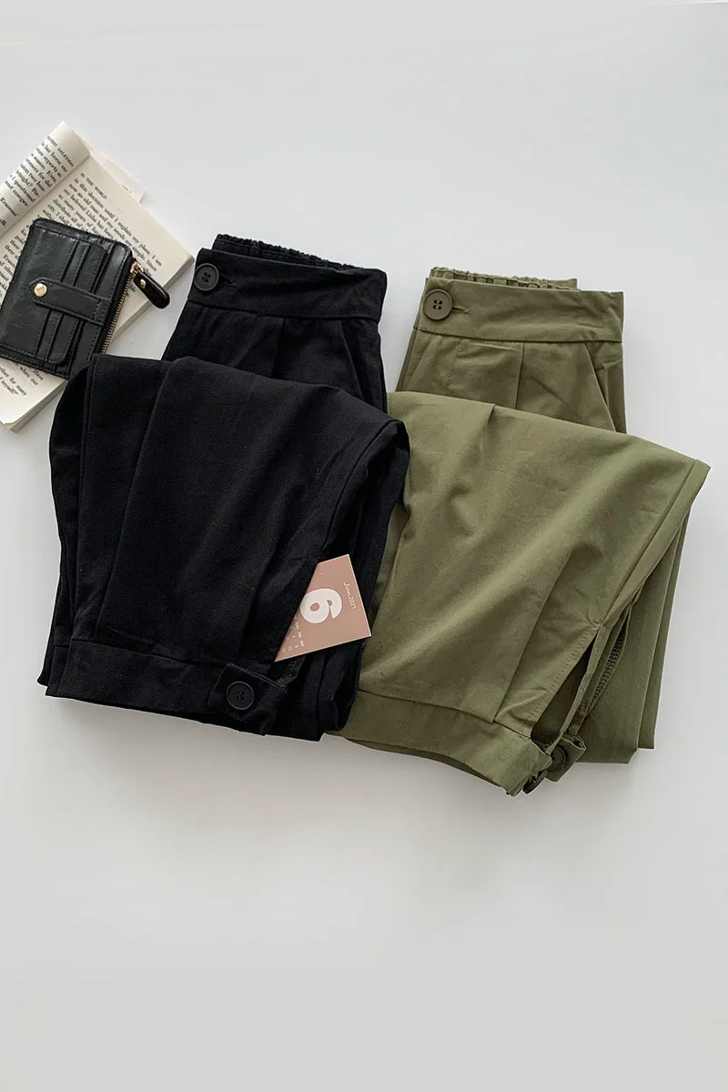 

Green Straight Casual Pants Trousers Women High Waist 2021 Summer New High Waist Capris Harajuku Pantalon Femme Streetwear