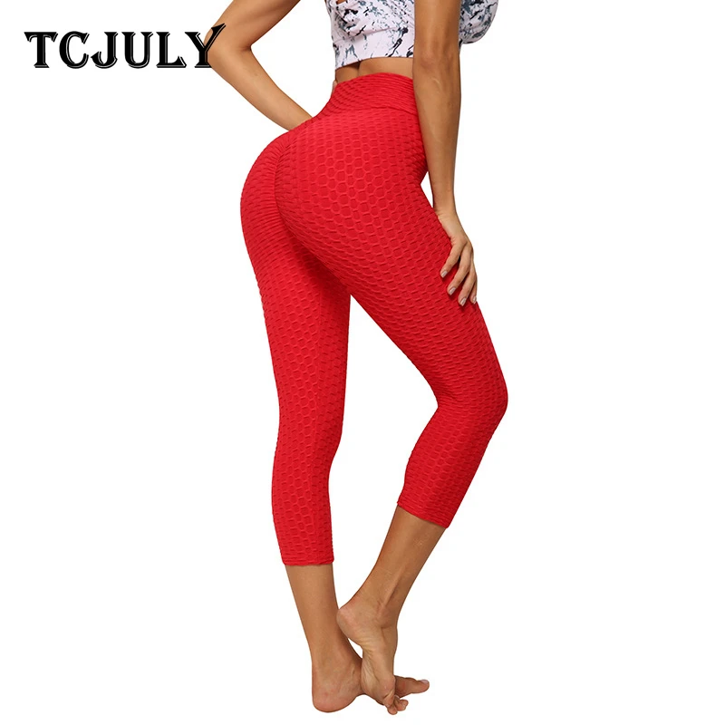 TCJULY новый дизайн однотонные укороченные брюки высокая талия пуш-ап Капри