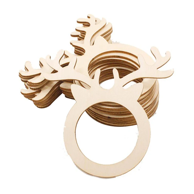 

Newest 50Pcs Reindeer Antler Place Card Napkin Holder Mini Wooden Ring for Christmas Party Dinner Banquet Home Table Decor Xmas