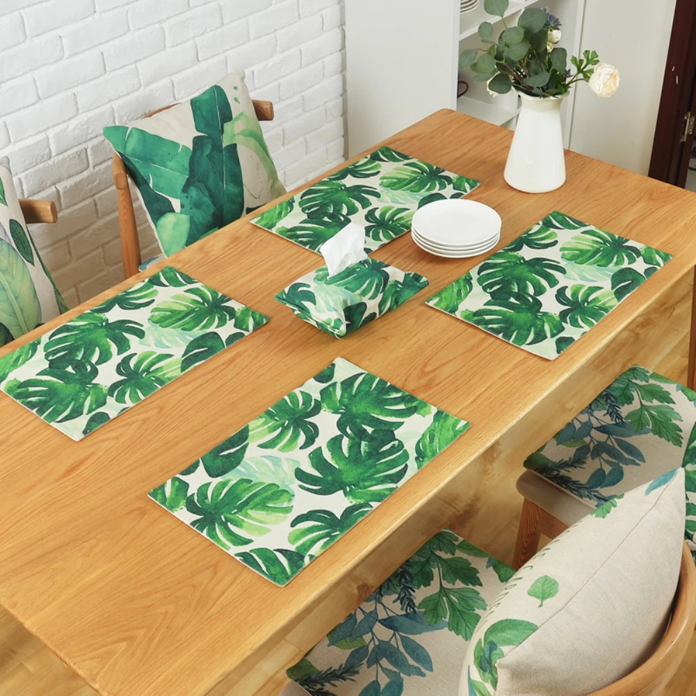 Кухонная подстилка с рисунком зеленых листьев и растений настольные коврики