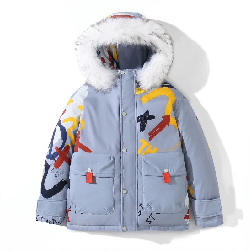 Winter Men's Clothing Graffiti White Duck Down Jacket Parkas Man Thicken Warm Snow Jackets Coats Male Windbreaker Parkas Coat