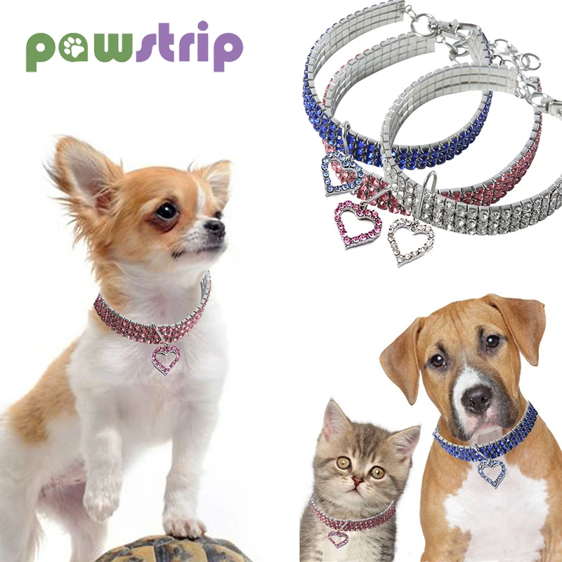 

S/M/L Pet Crystal Collar Bling Rhinestone Dogs Elasticity Necklace Collar With Heart Pendant Puppy Party Decoration Supplies