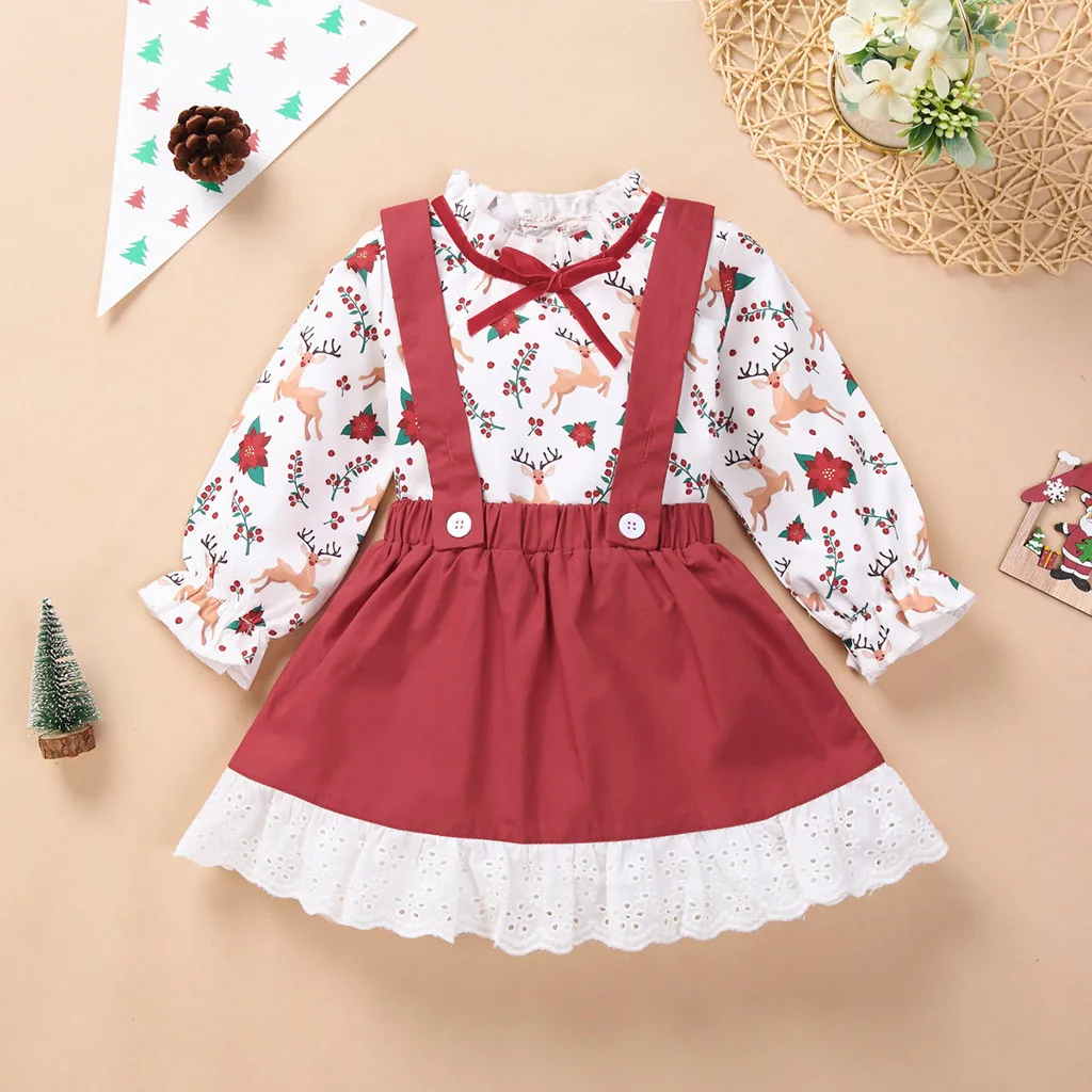 Рождественская Одежда для девочек 12 мес. 4 лет Рождественский топ с бантом и