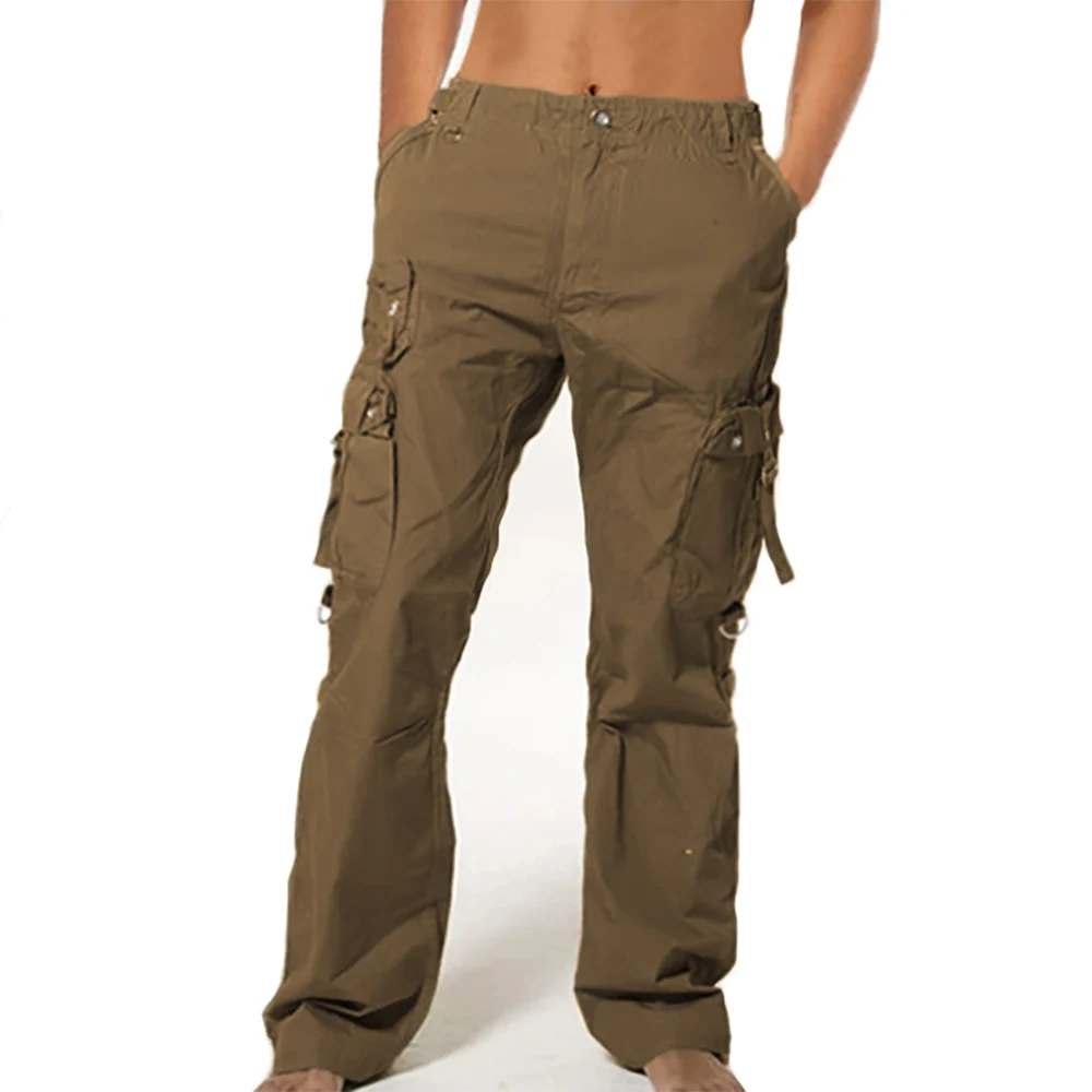

Fashion Long Wide Leg Pant for Women High Street Loose Cargo Zipper Pants Casual Mid Waist Pockets Elastics Full Length Trousers