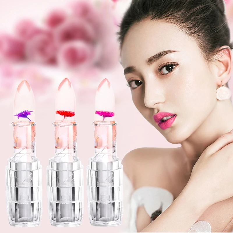 

Цветок Кристалл Желе Помада температура изменения цвета бальзам для губ водостойкая губная помада-красный