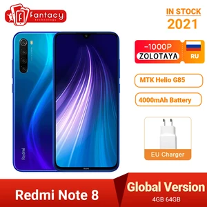 Смартфон Xiaomi Redmi Note 8, 2021 дюйма, 4 + 64 ГБ, 48 МП, 4 камеры, 6,3 мАч