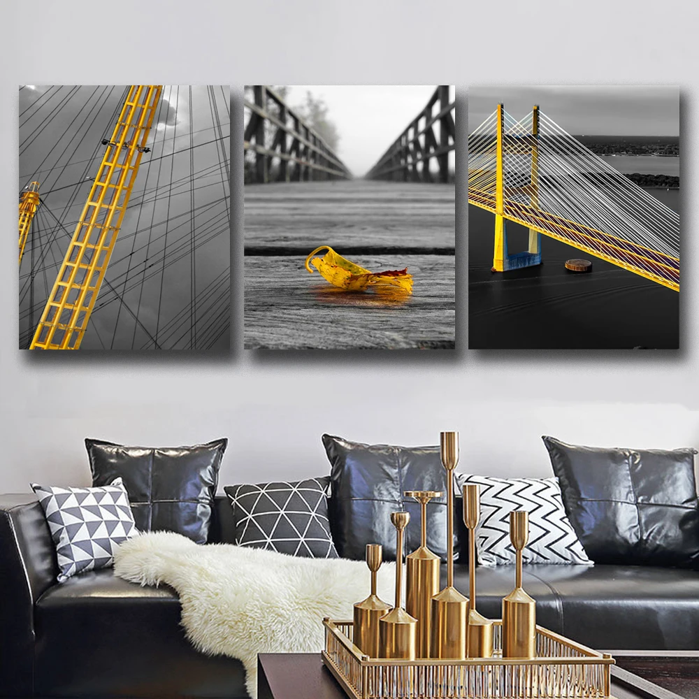 

Laeacco Golden Bridge Canvas Poster Nordic Decoration Home Painting Wall Art Pictures For Living Room Home Decor