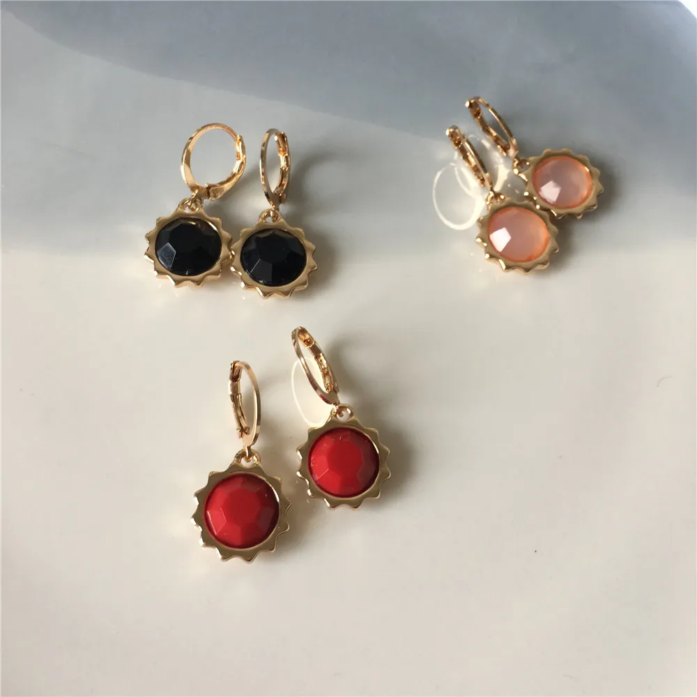 Сладкий подсолнечника Шарм черный красный персик Цвет обруч с камнем Серьги для