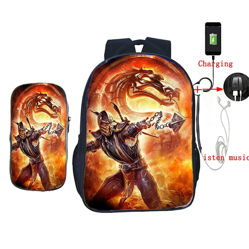 2 шт./компл. USB зарядка школьная сумка Скорпион в Mortal Kombat X маска рюкзак для