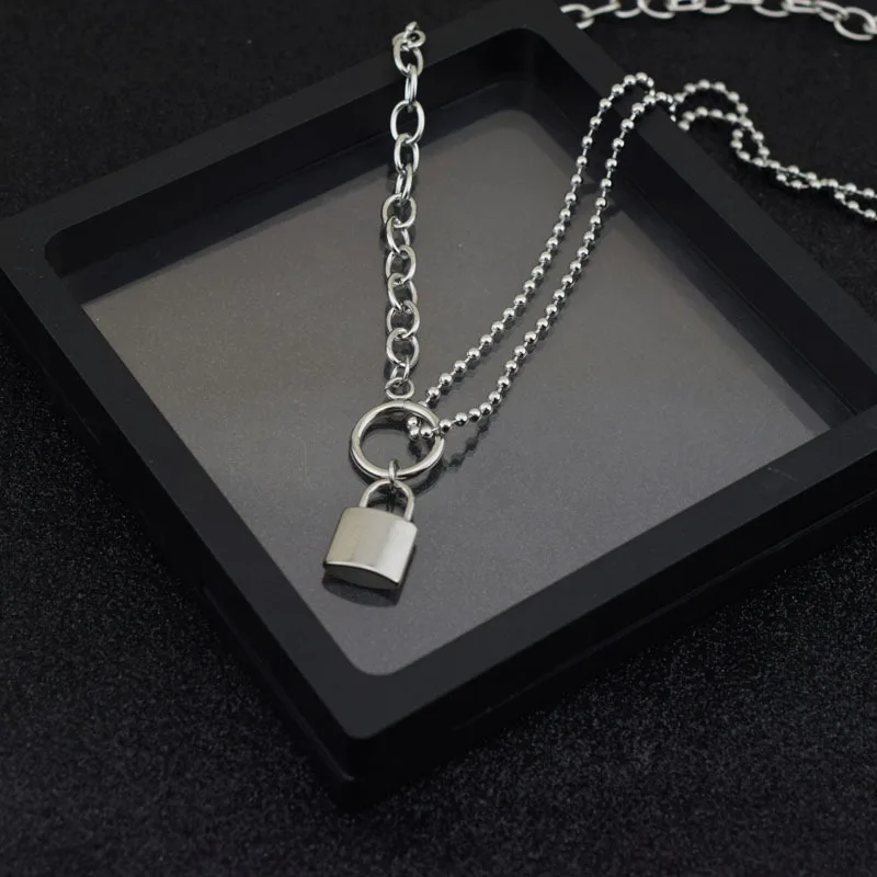 Drop Shipping Kpop Titanium Steel Mini Lock Pendant Necklace Women Asymmetry Chain Jewelry Collares Never Fade | Украшения и