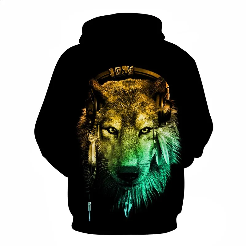 

New Men's and Women's Hooded Jacket Fashion 3D Sweatshirt Print DJ Wolf Hoodie Fall/Winter Thin Hooded Pullover Hip HopTops