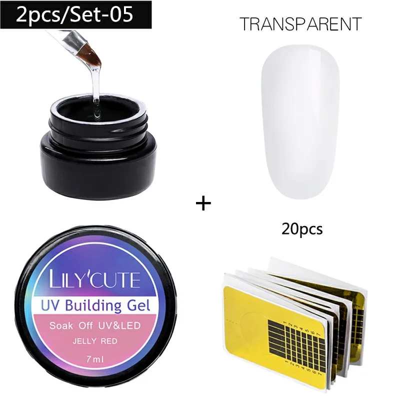 2 Pcs 5 LILYCUTE 20ml Poly Extension Gel Kit Quick Building Gel White Clear LED Acrylic Builder Nail Tips Nail Art Gel Brush Tool Set - Цвет: 2 Pcs 5