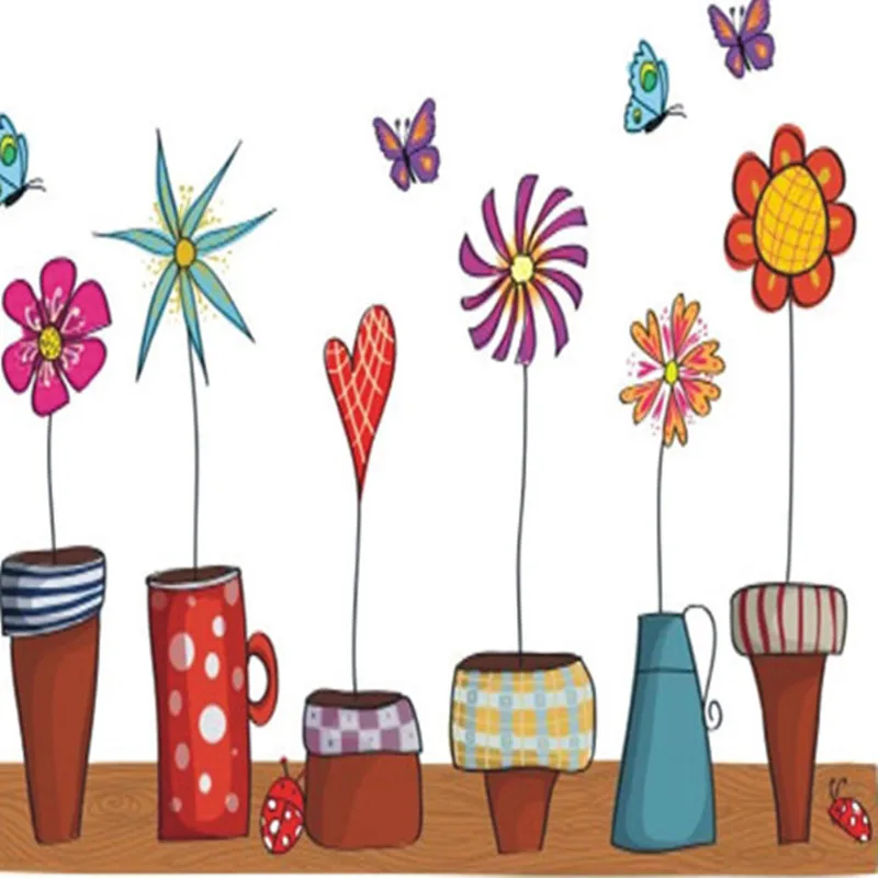 QT-0054 DIY Cartoon Flower Butterfly Wall Sticker Wallpapers Mural Waterproof Bedroom Stickers Home Decor Removable | Дом и сад